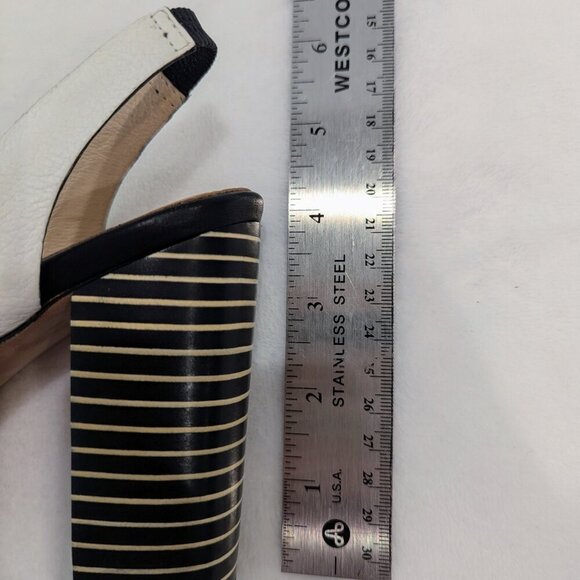 L'AGENCE Contrast Striped Heel Sandals 7.5 Black White Criss Cross Straps - Picture 10 of 12